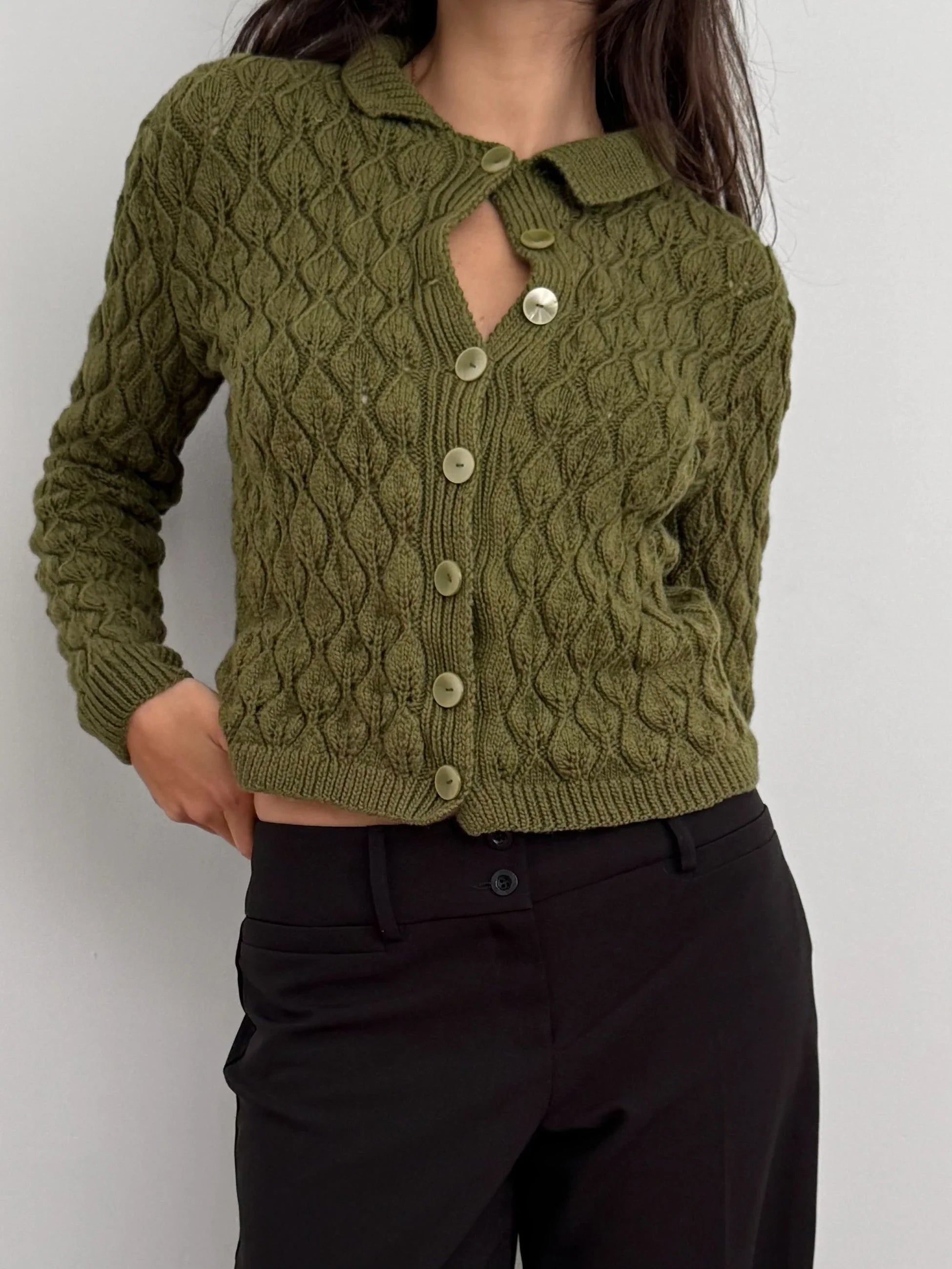 Olive Green Knit Cardigan