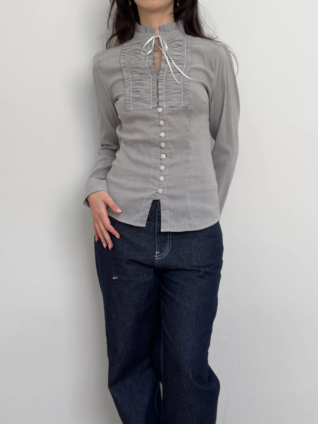 Collar-Detailed Striped Shirt