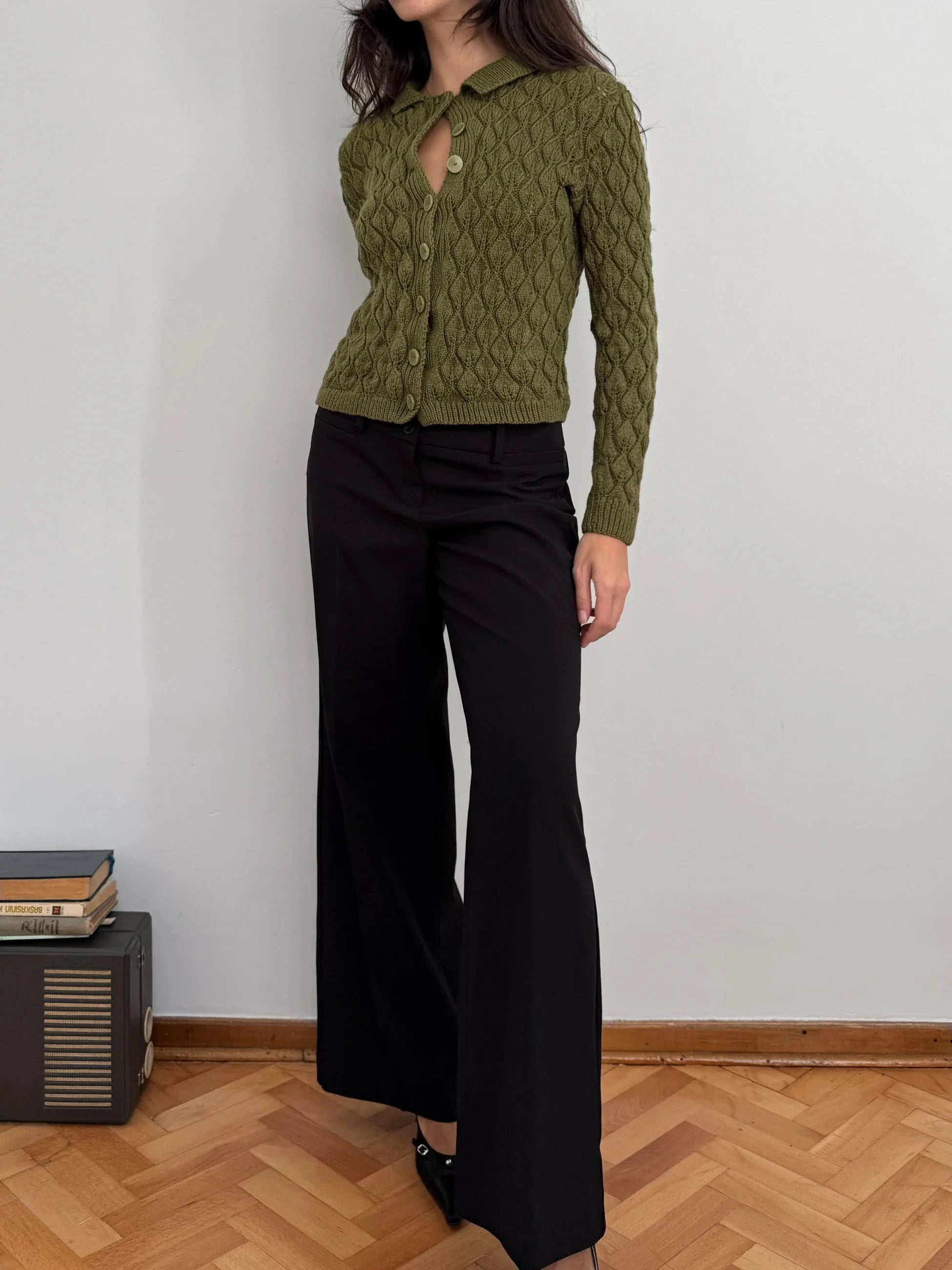 Olive Green Knit Cardigan