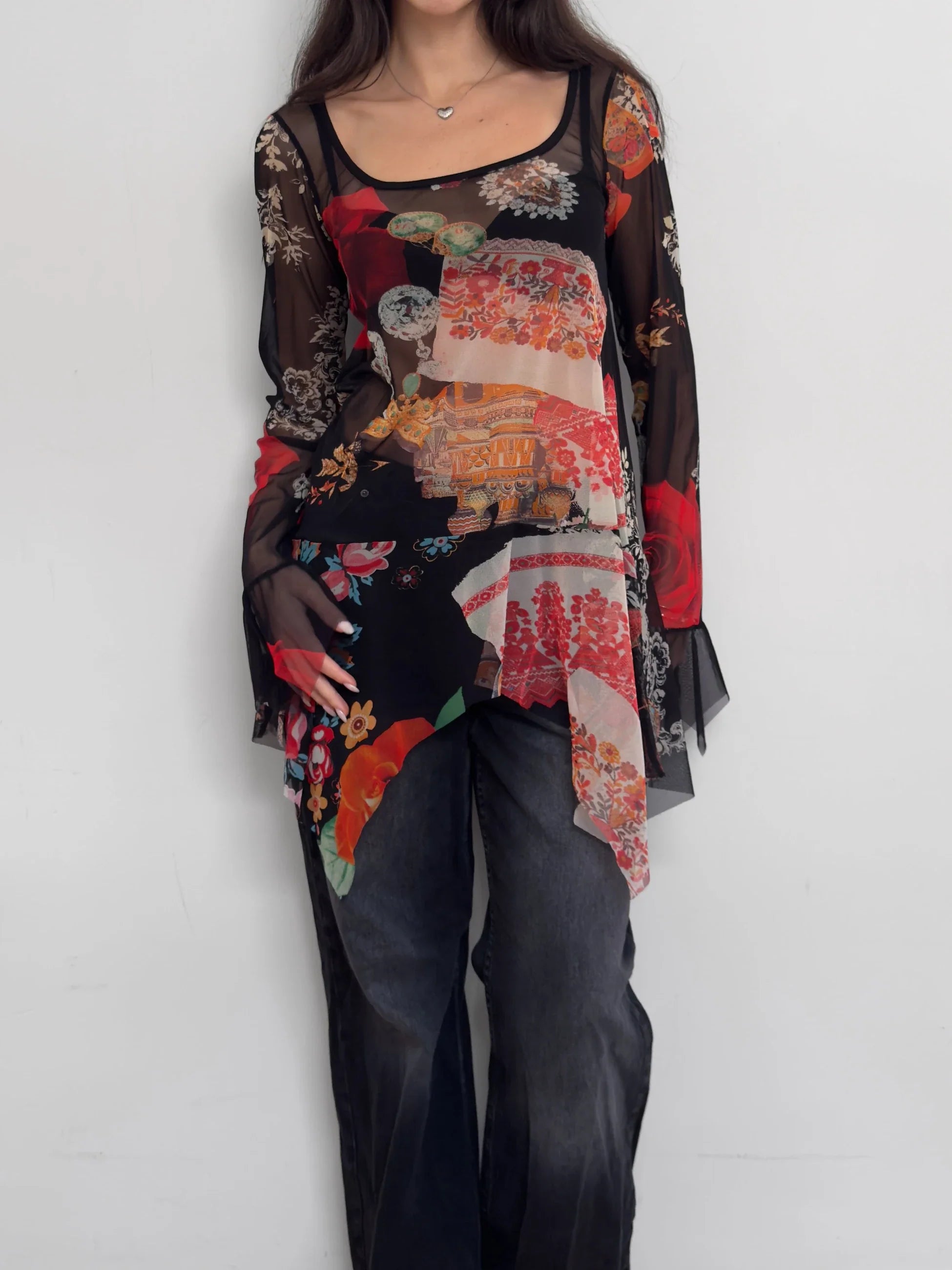 Print Tulle Blouse