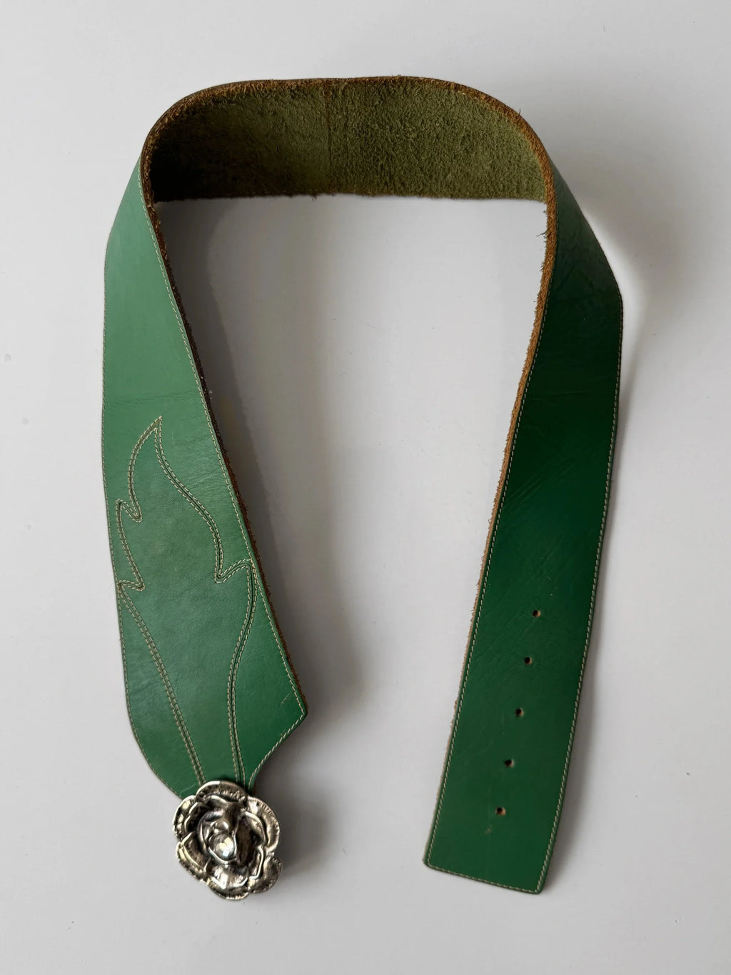 Floral-Buckle Leather Belt