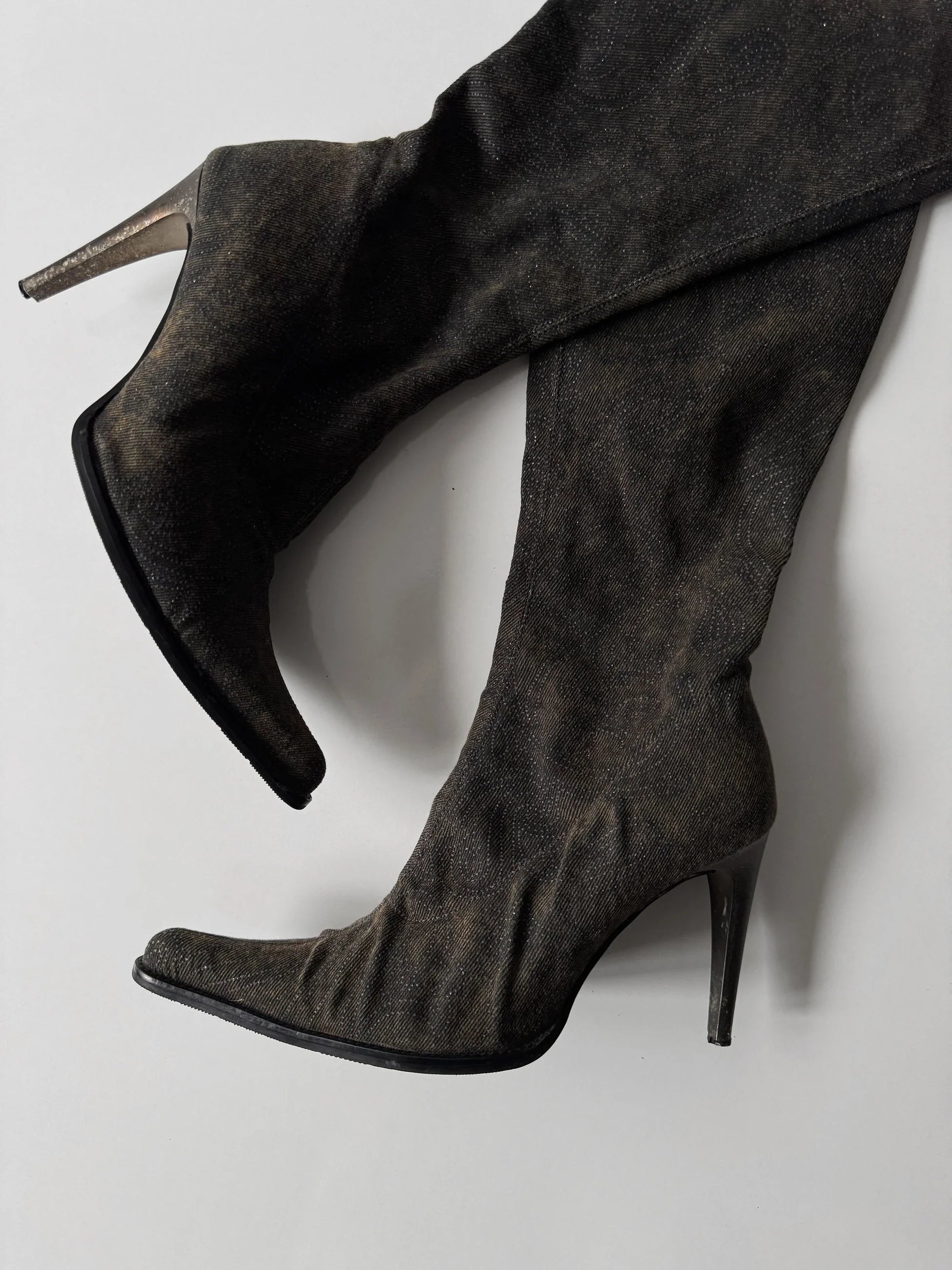 Distressed Denim Boots