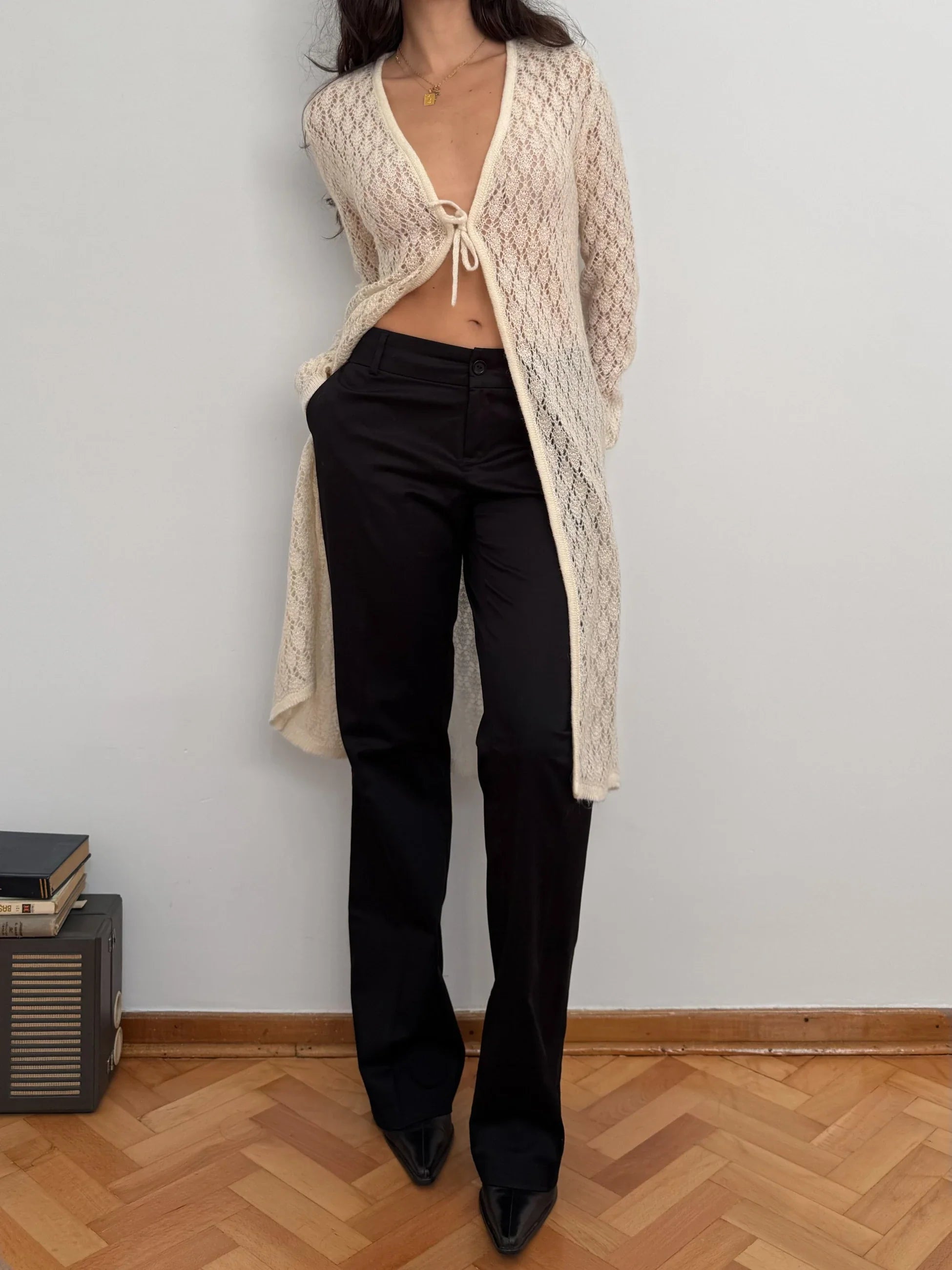 Cream Pointelle Mohair Cardigan