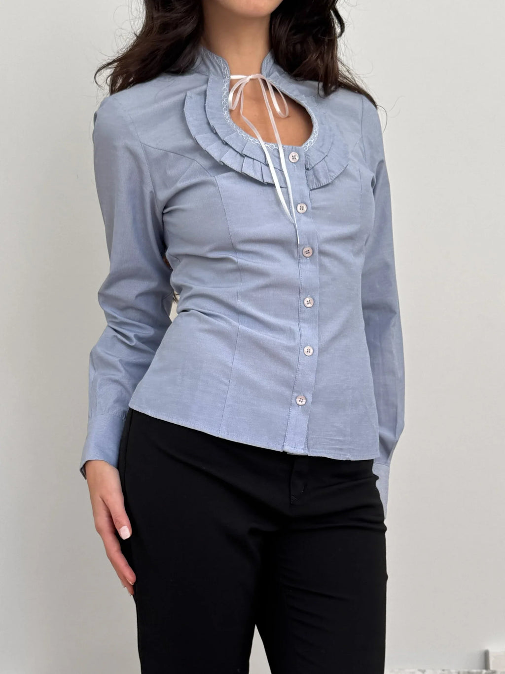 Collar-Detailed Blue Shirt