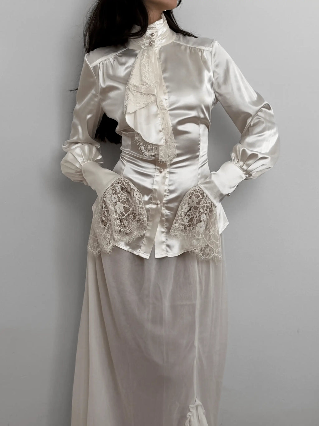 Lace-Detailed Satin Shirt