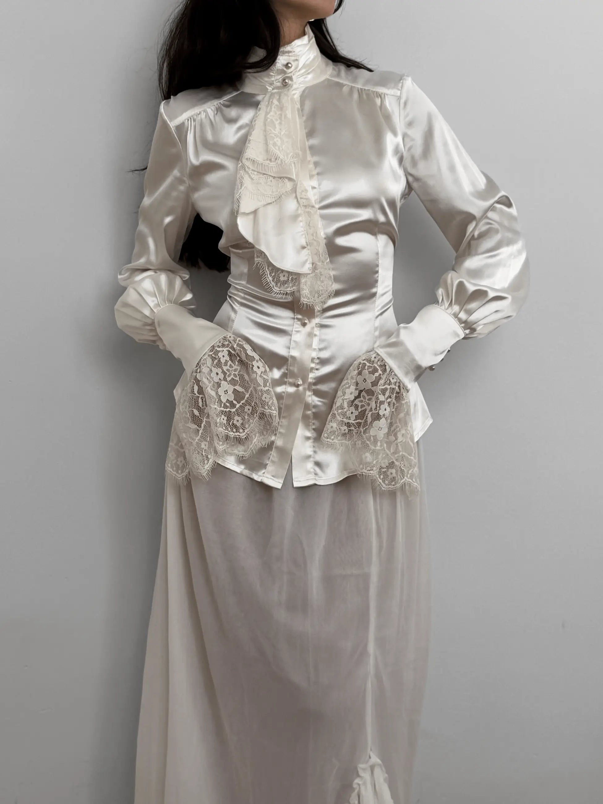 Lace-Detailed Satin Shirt