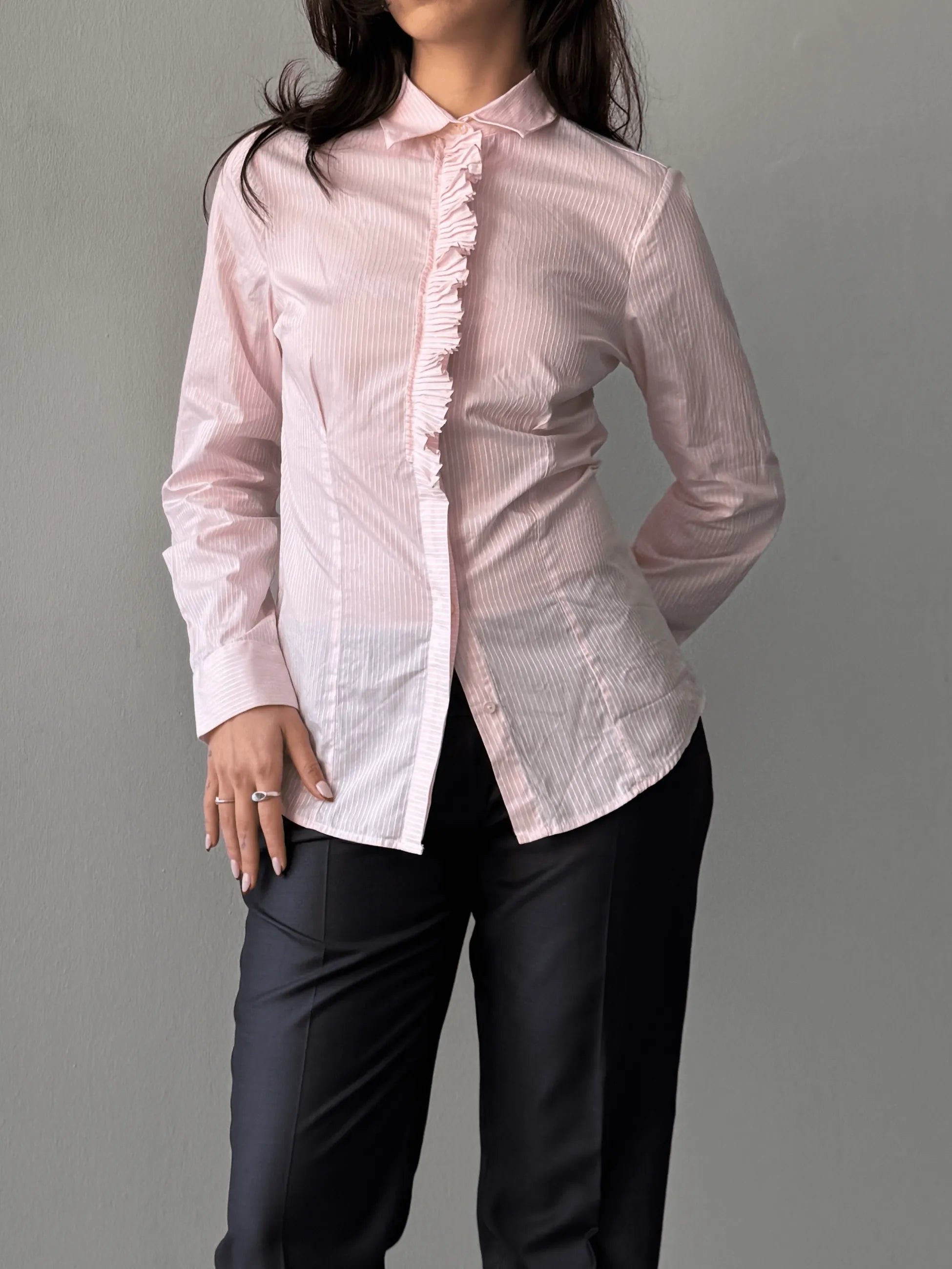 Collar-Detailed Striped Shirt