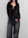 Black Ruffled Tulle Shirt