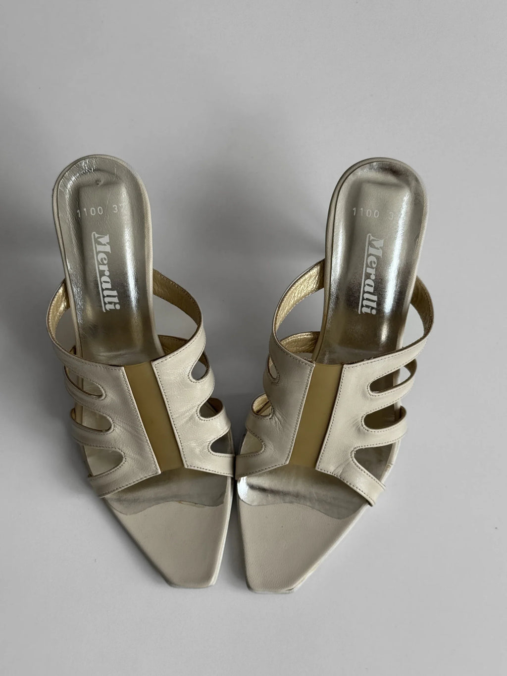 Ecru Leather Heeled Mules