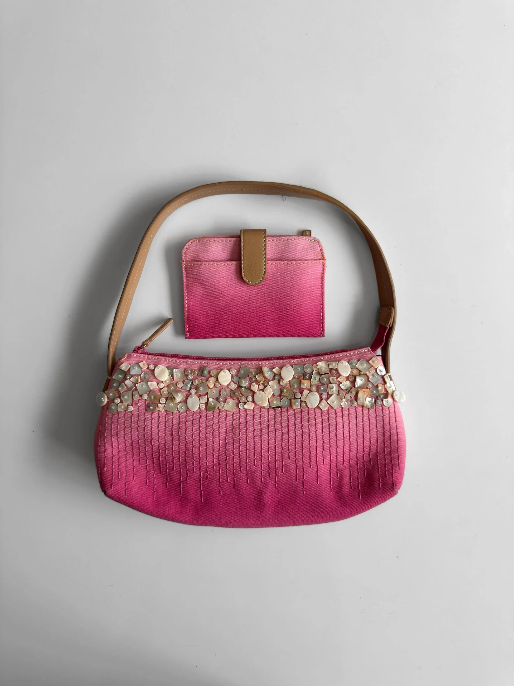 Stone-Embroidered Pink Bag