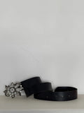 Floral-Buckle Leather Belt