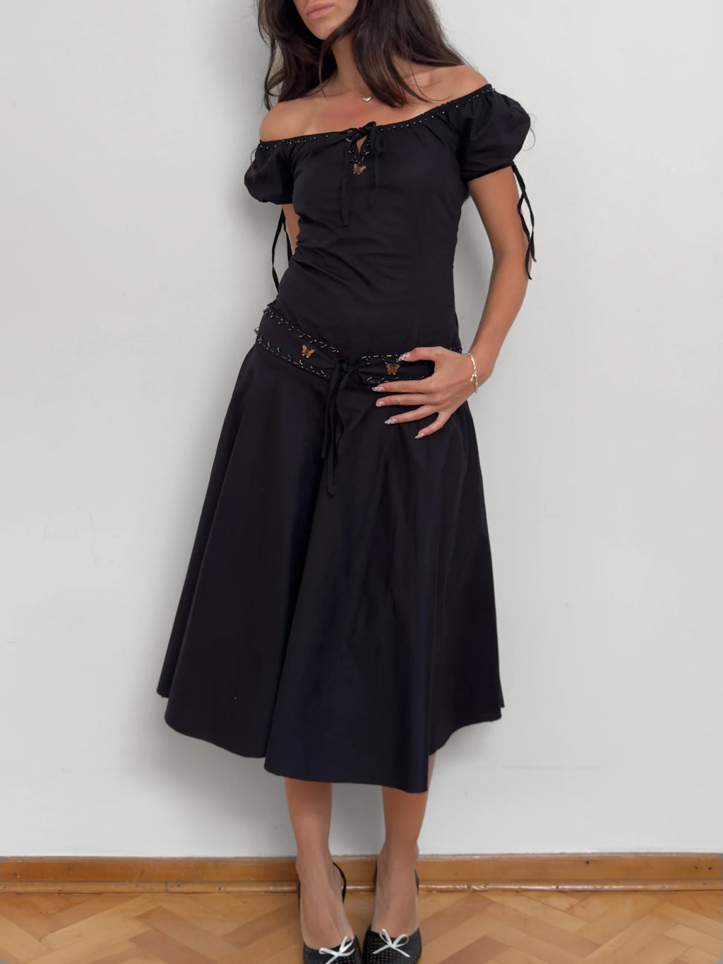 Beaded Poplin Dress