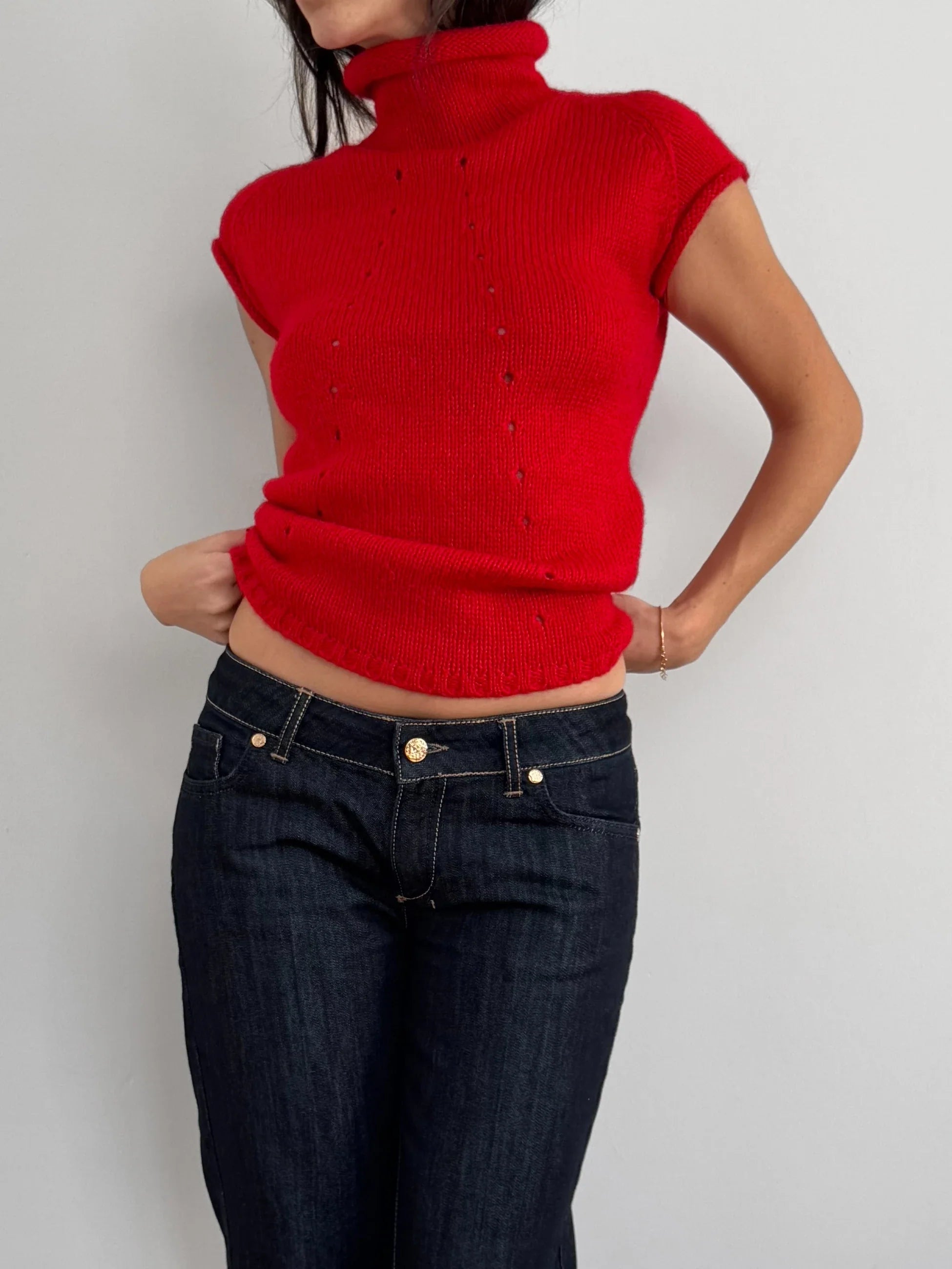 Red Wool Blend Knit Pullover