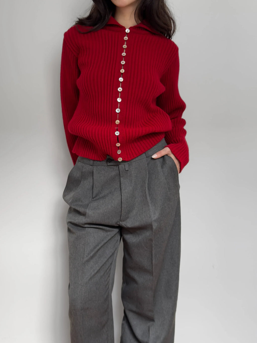 Red Wool Blend Knit Sweater