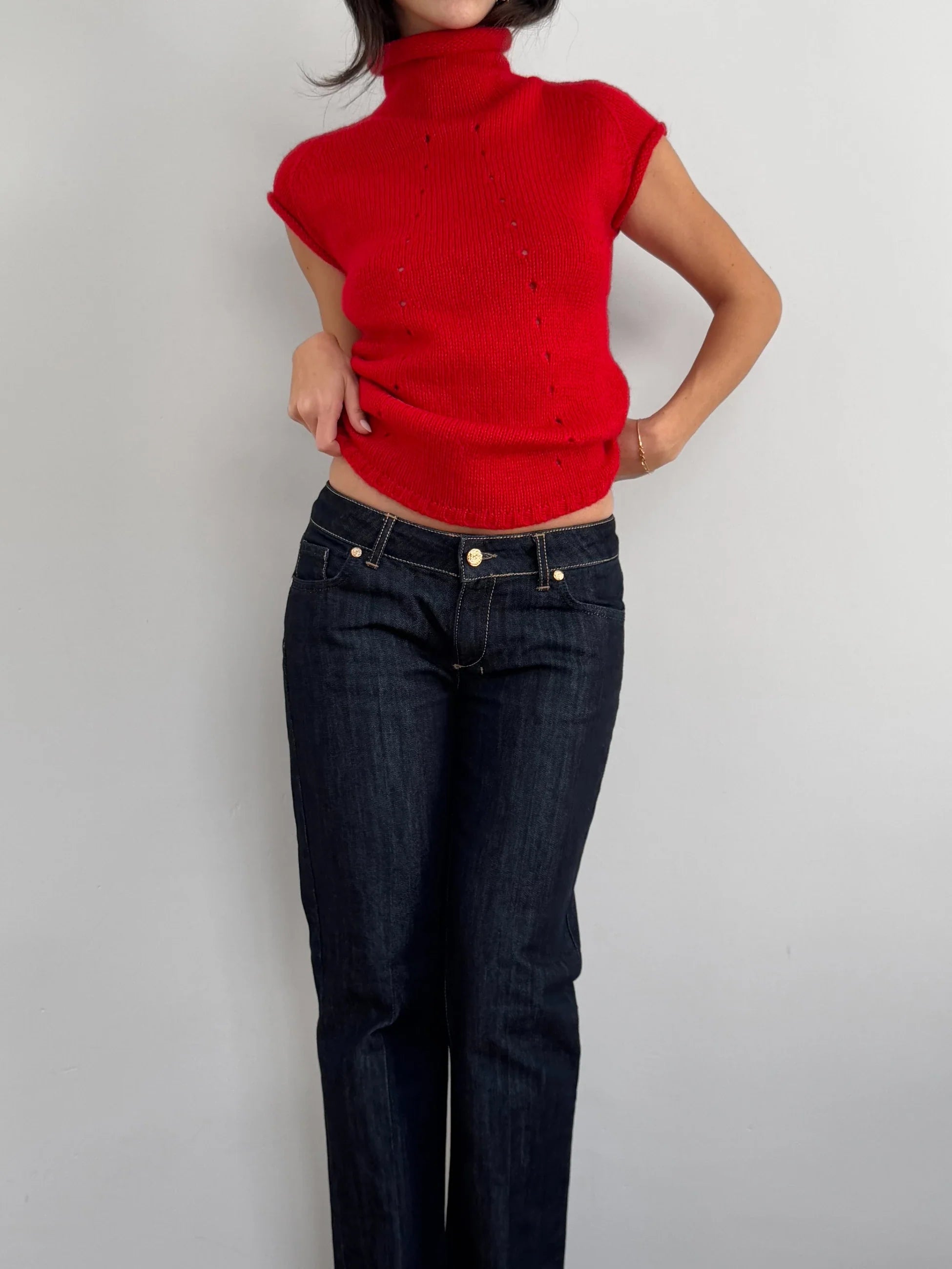 Red Wool Blend Knit Pullover
