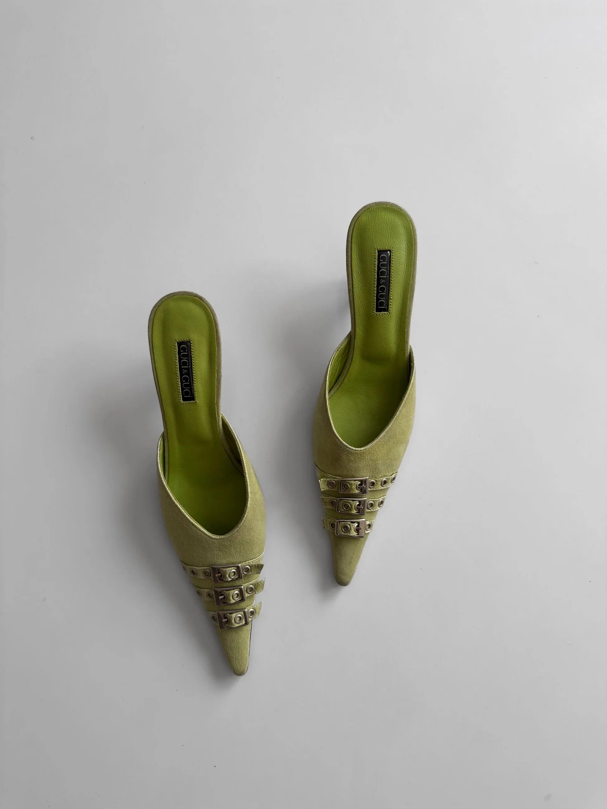 Green Suede Heeled Shoes