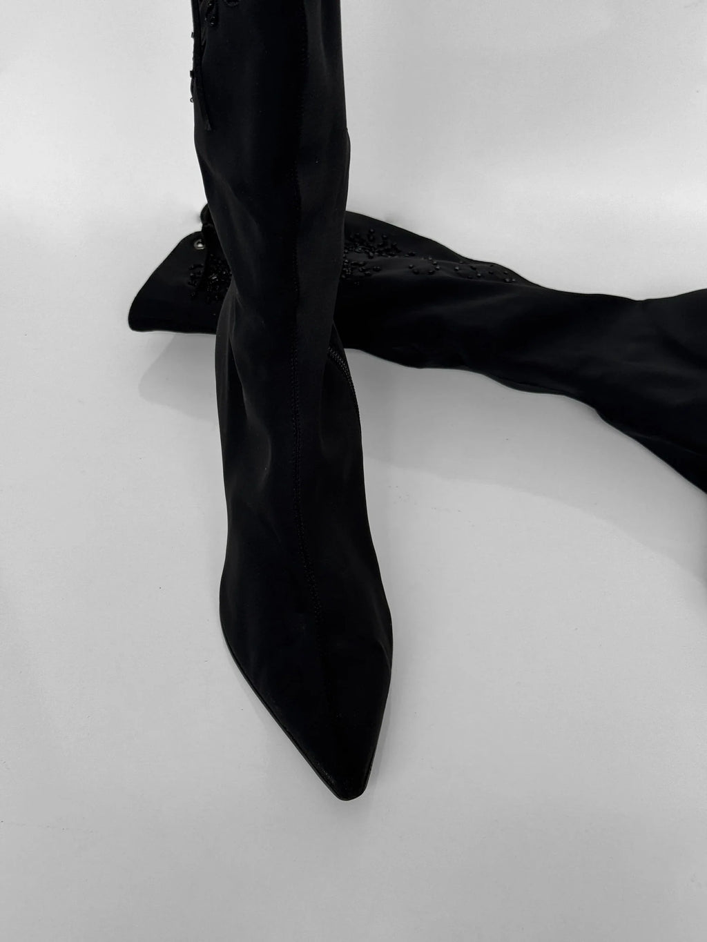 Bead-Embroidered Black Boots