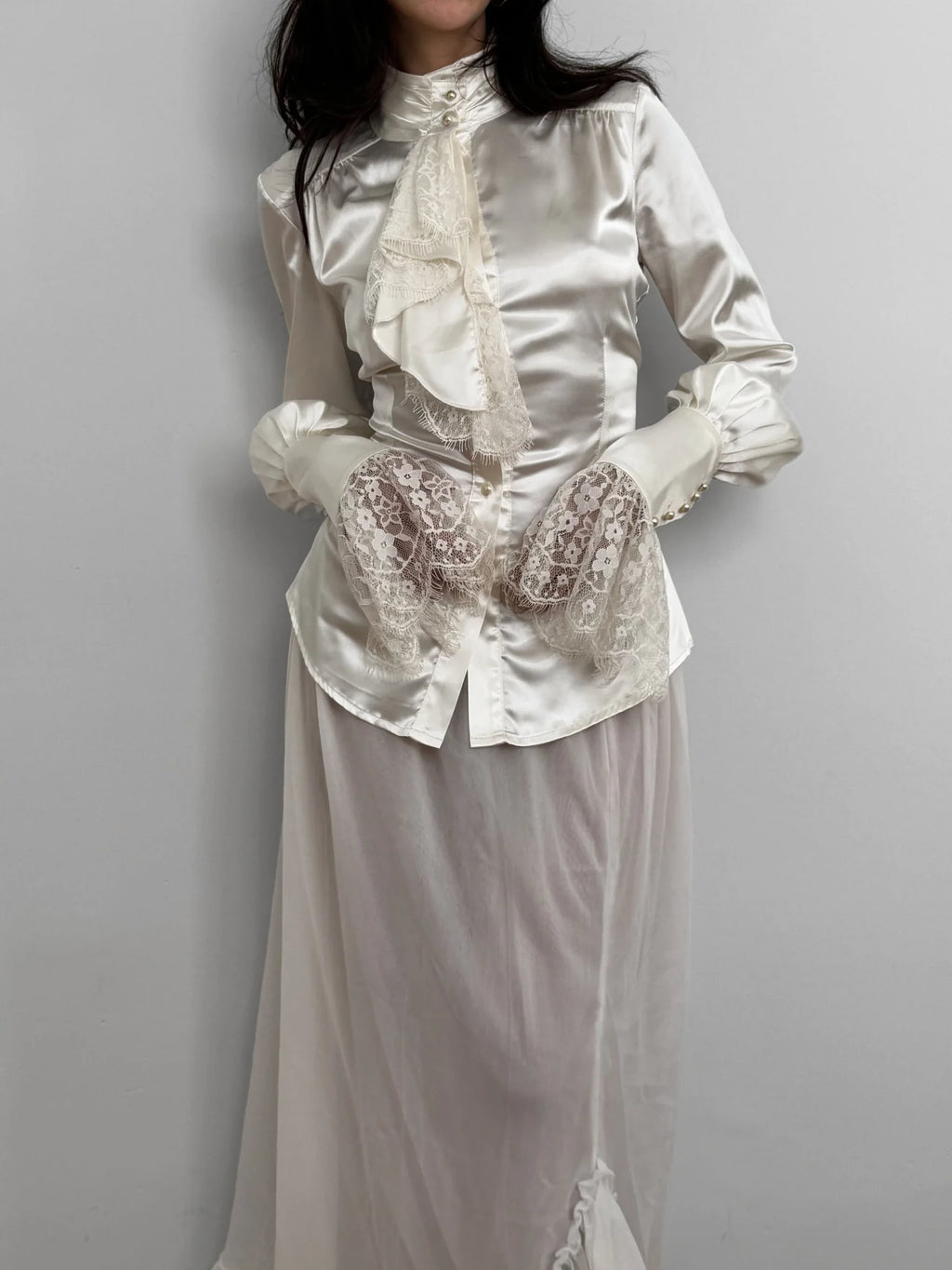 Lace-Detailed Satin Shirt