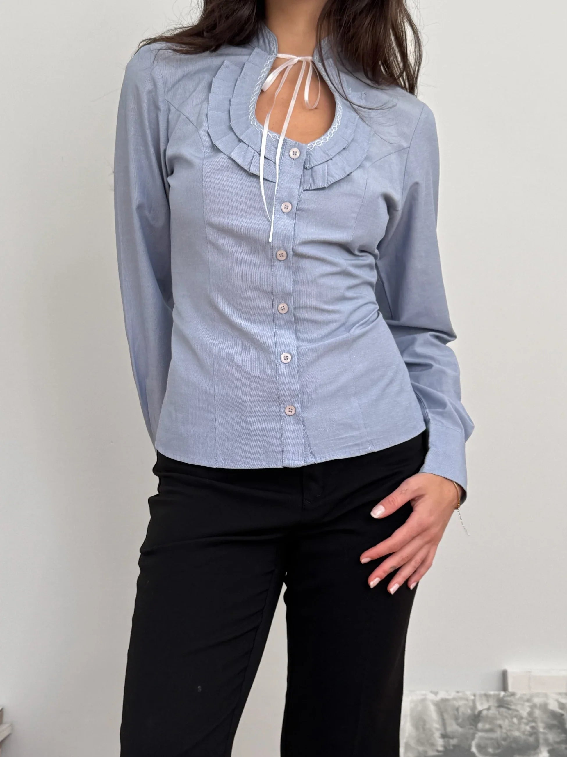 Collar-Detailed Blue Shirt