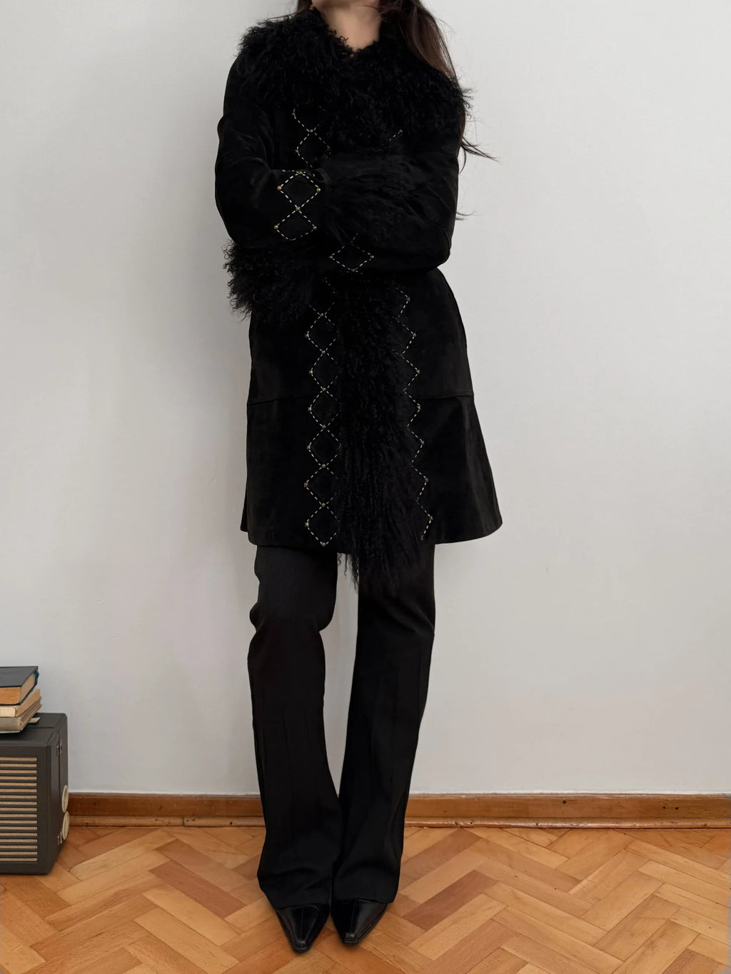 Plush-Detailed Nubuck Overcoat