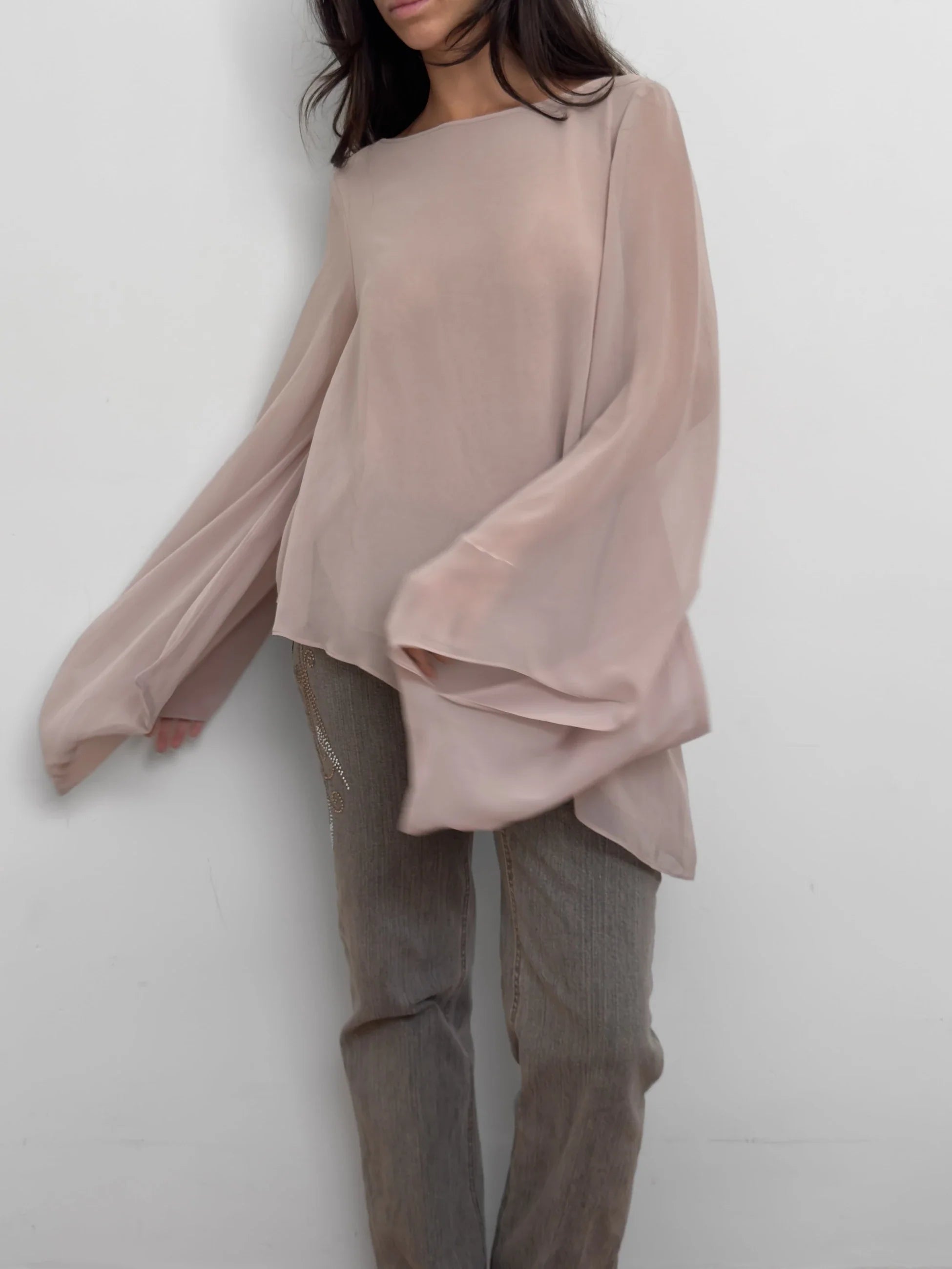 Asymmetric Tulle Blouse
