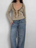 Feather-Detailed Beige Sweater