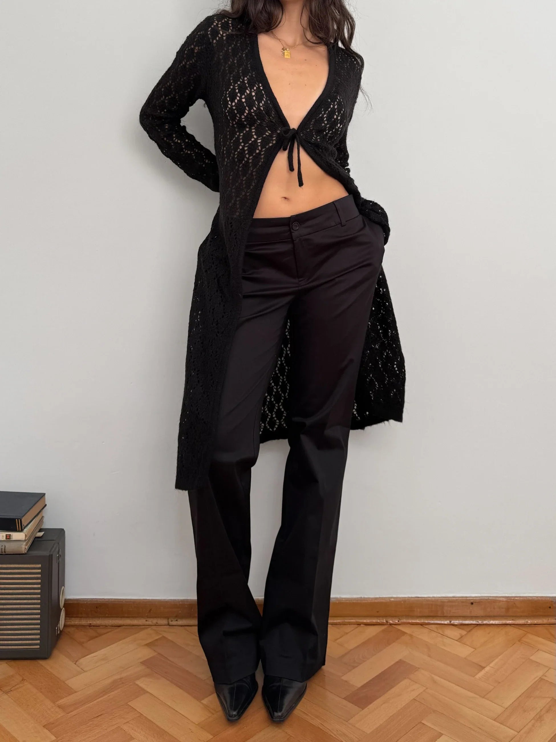 Black Pointelle Mohair Cardigan