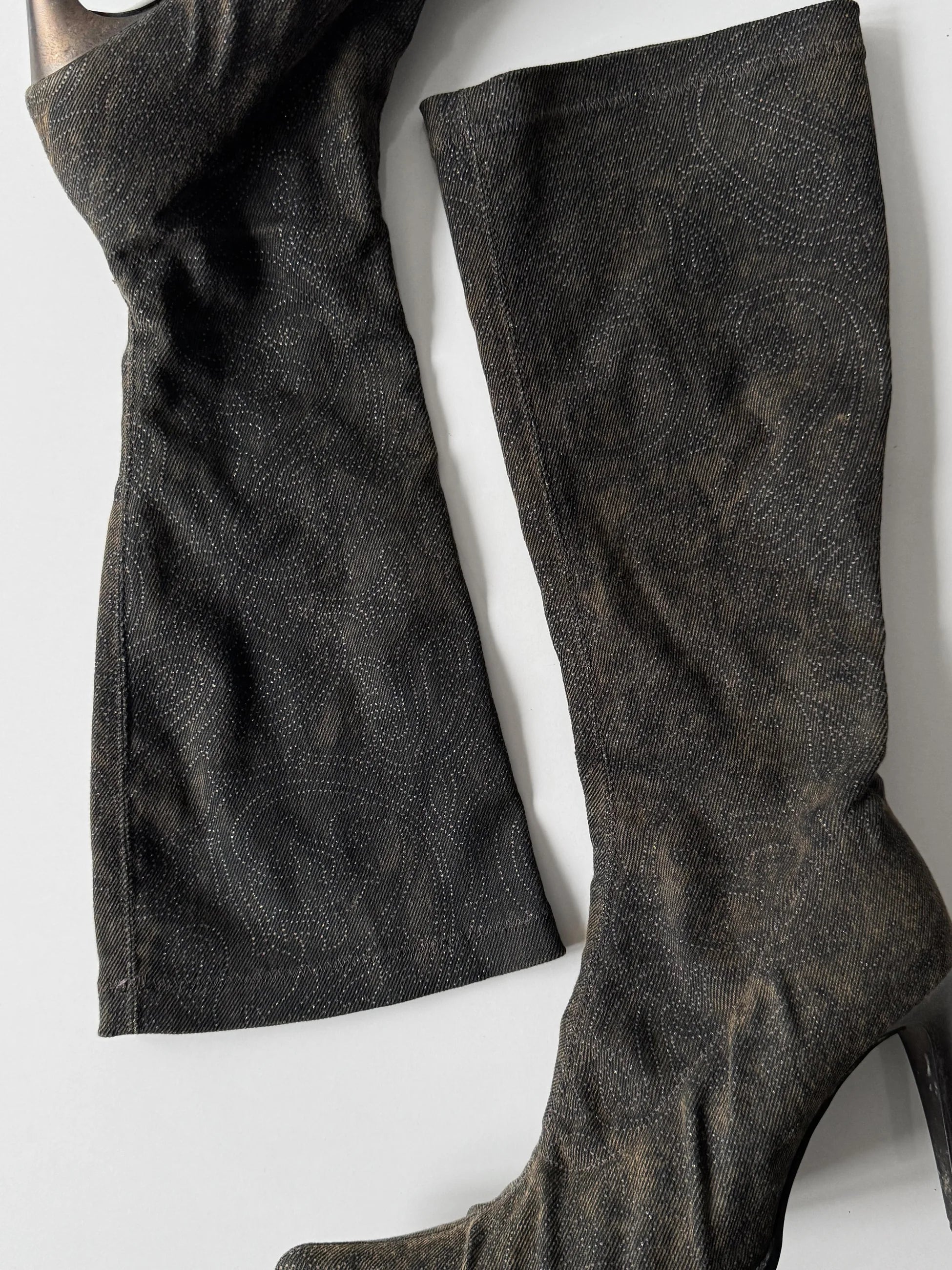 Distressed Denim Boots