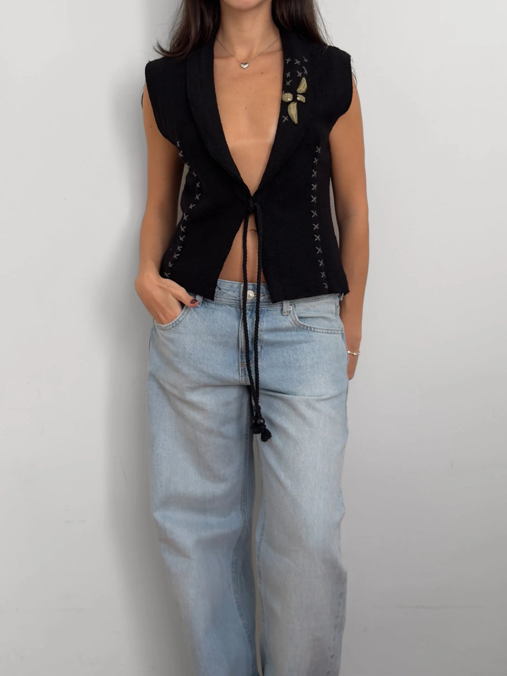 Black Embroidered Vest
