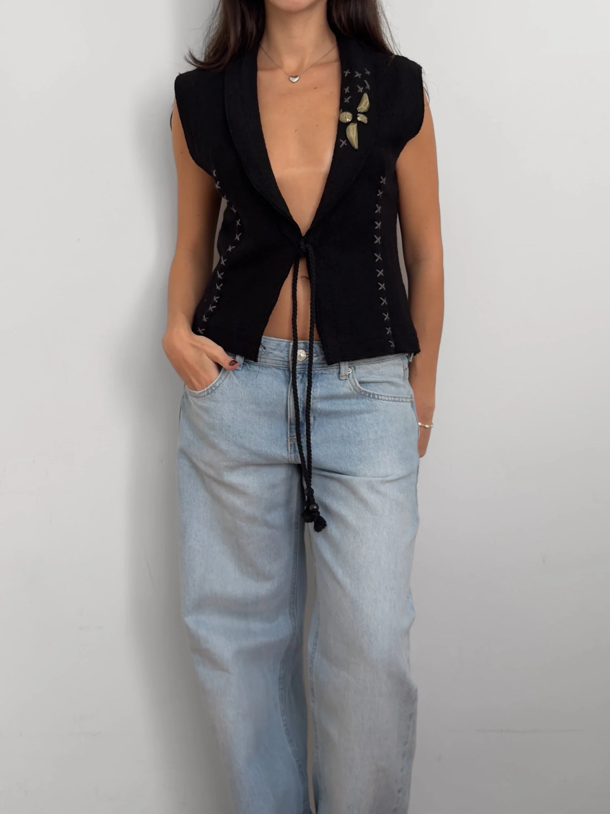 Black Embroidered Vest