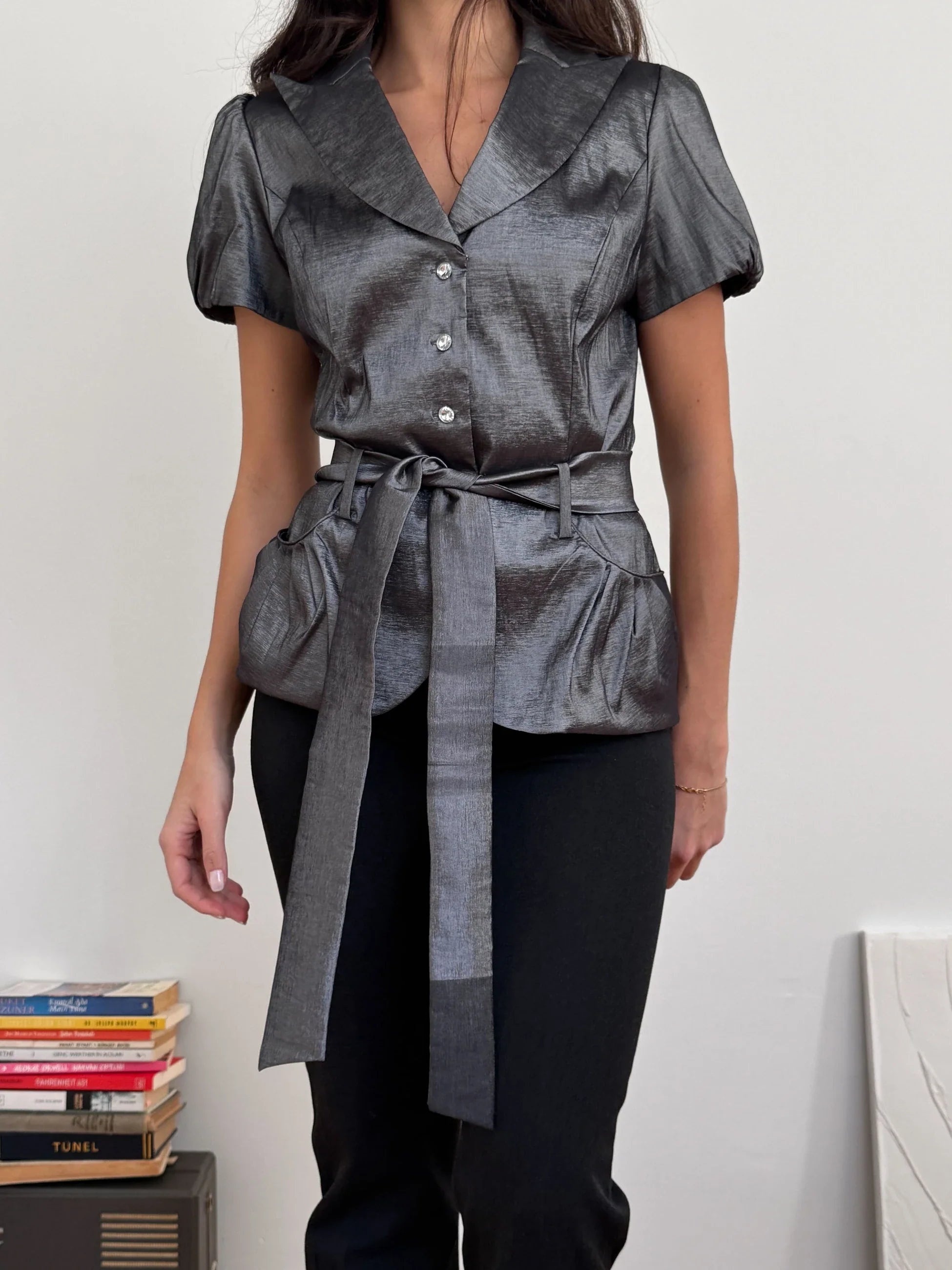 Lace-Up Satin Shirt