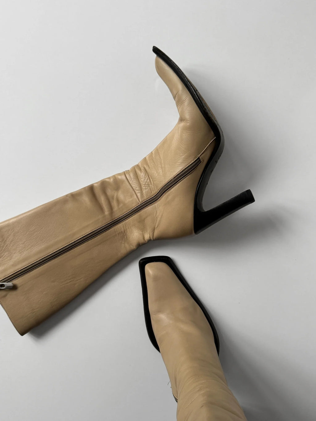 Beige Leather Boots