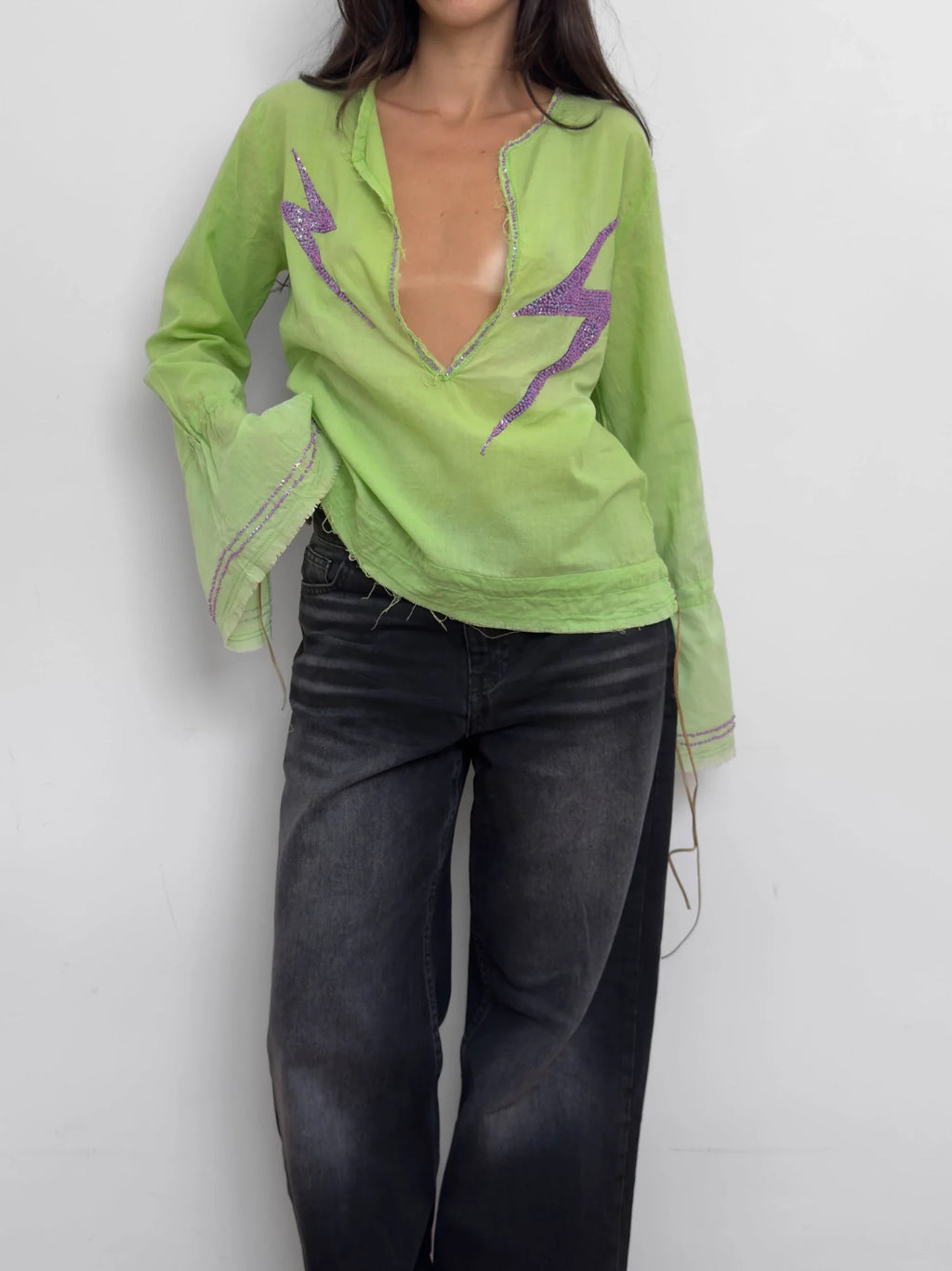 Beaded Green Blouse