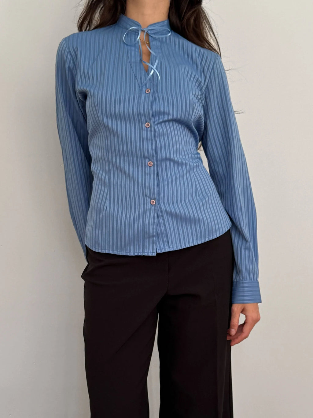 Collar-Detailed Blue Shirt