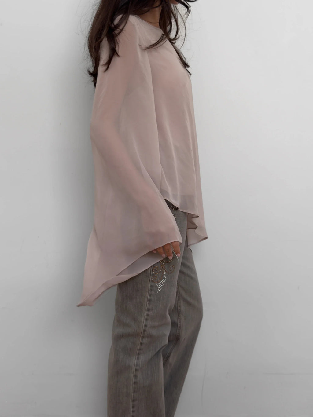Asymmetric Tulle Blouse