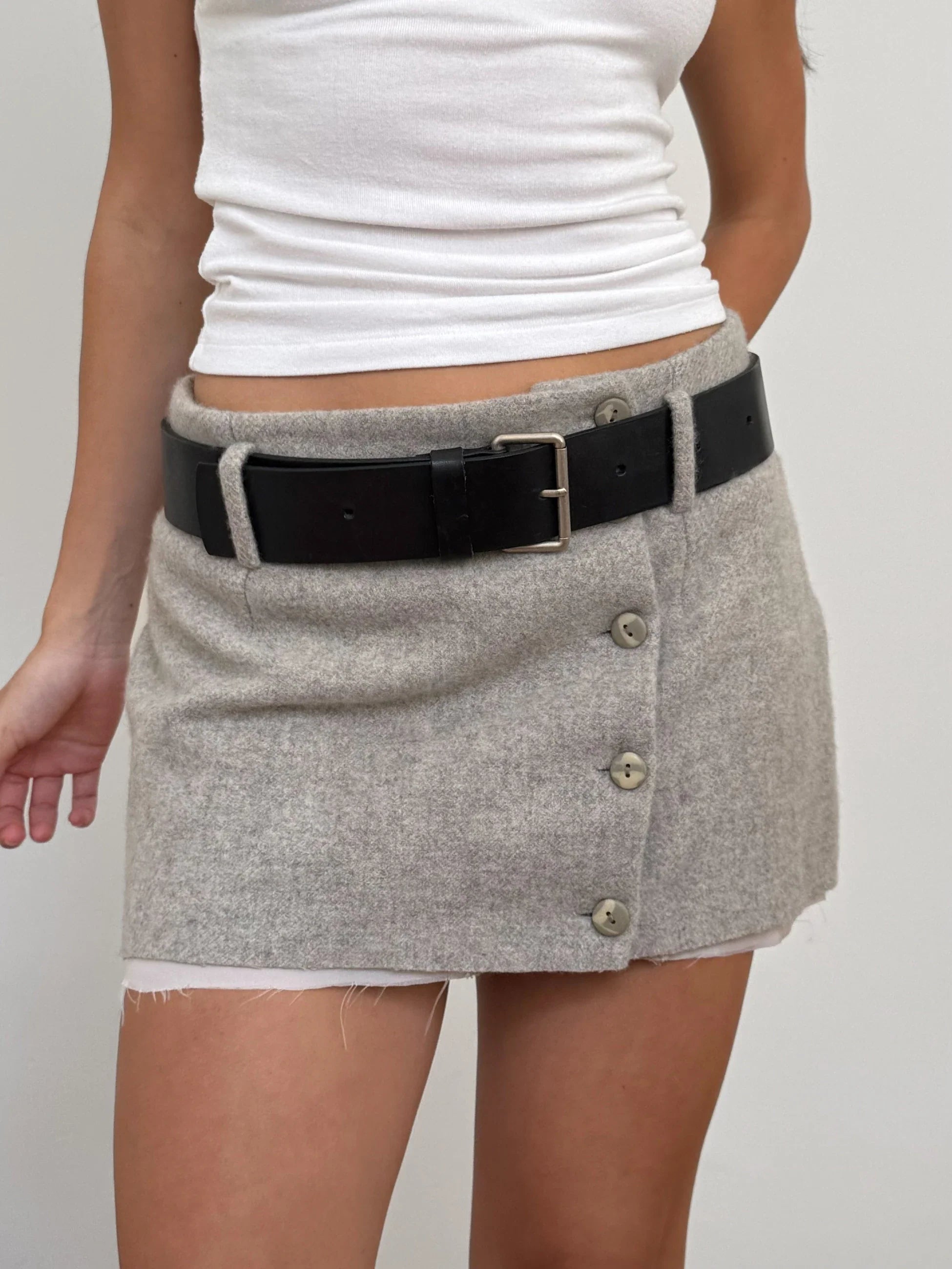 Buttoned Wool Blend Skirt