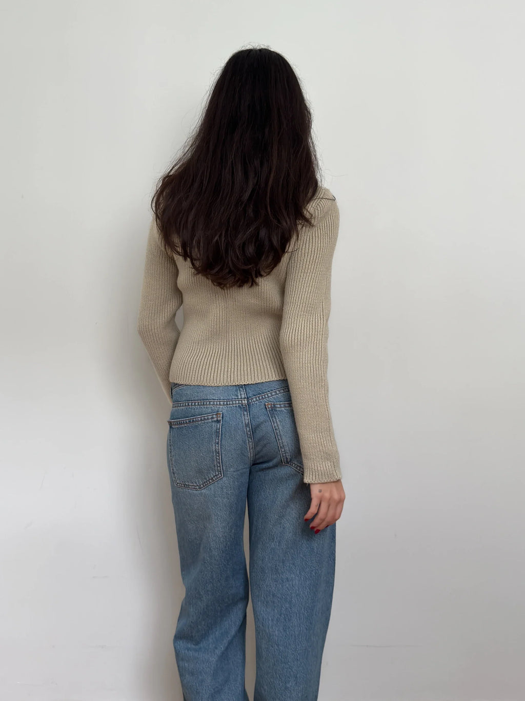 Feather-Detailed Beige Sweater