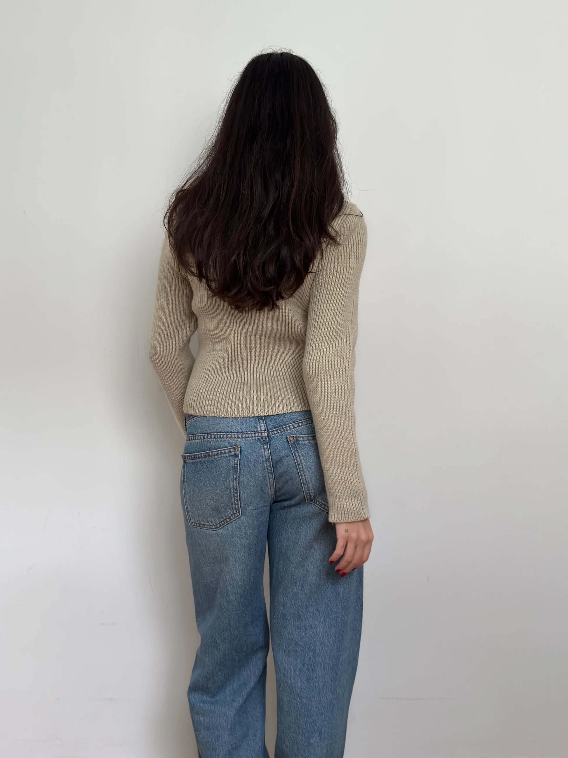 Feather-Detailed Beige Sweater