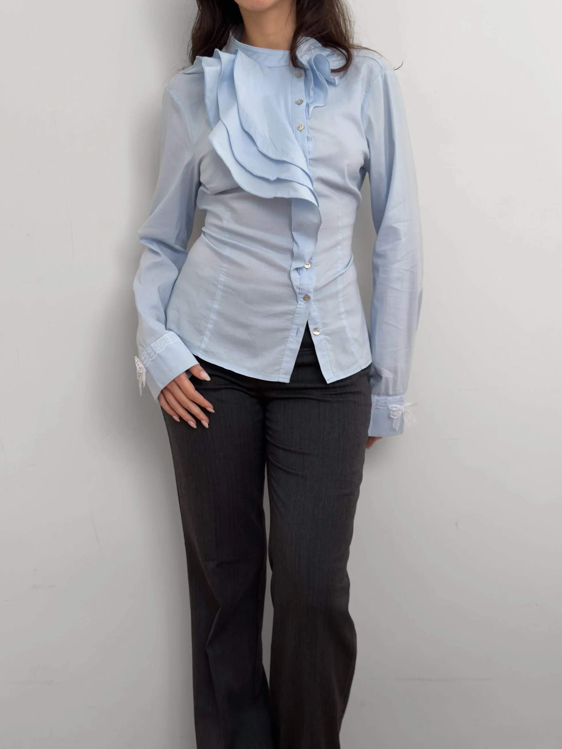 Collar-Detailed Blue Shirt