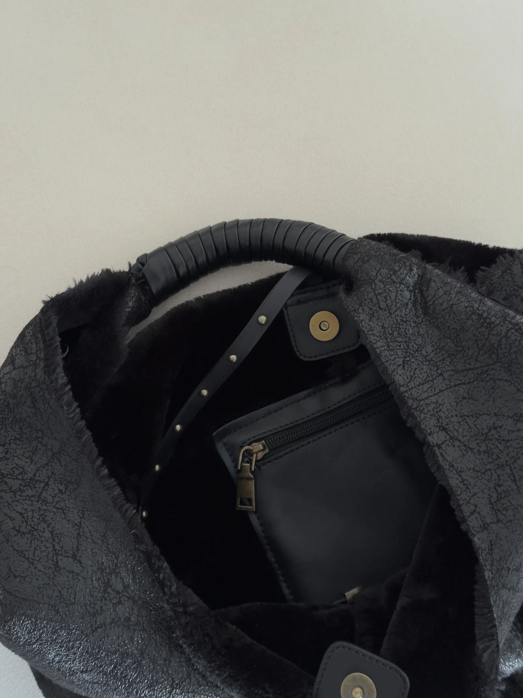 Fur-Trimmed Shoulder Bag