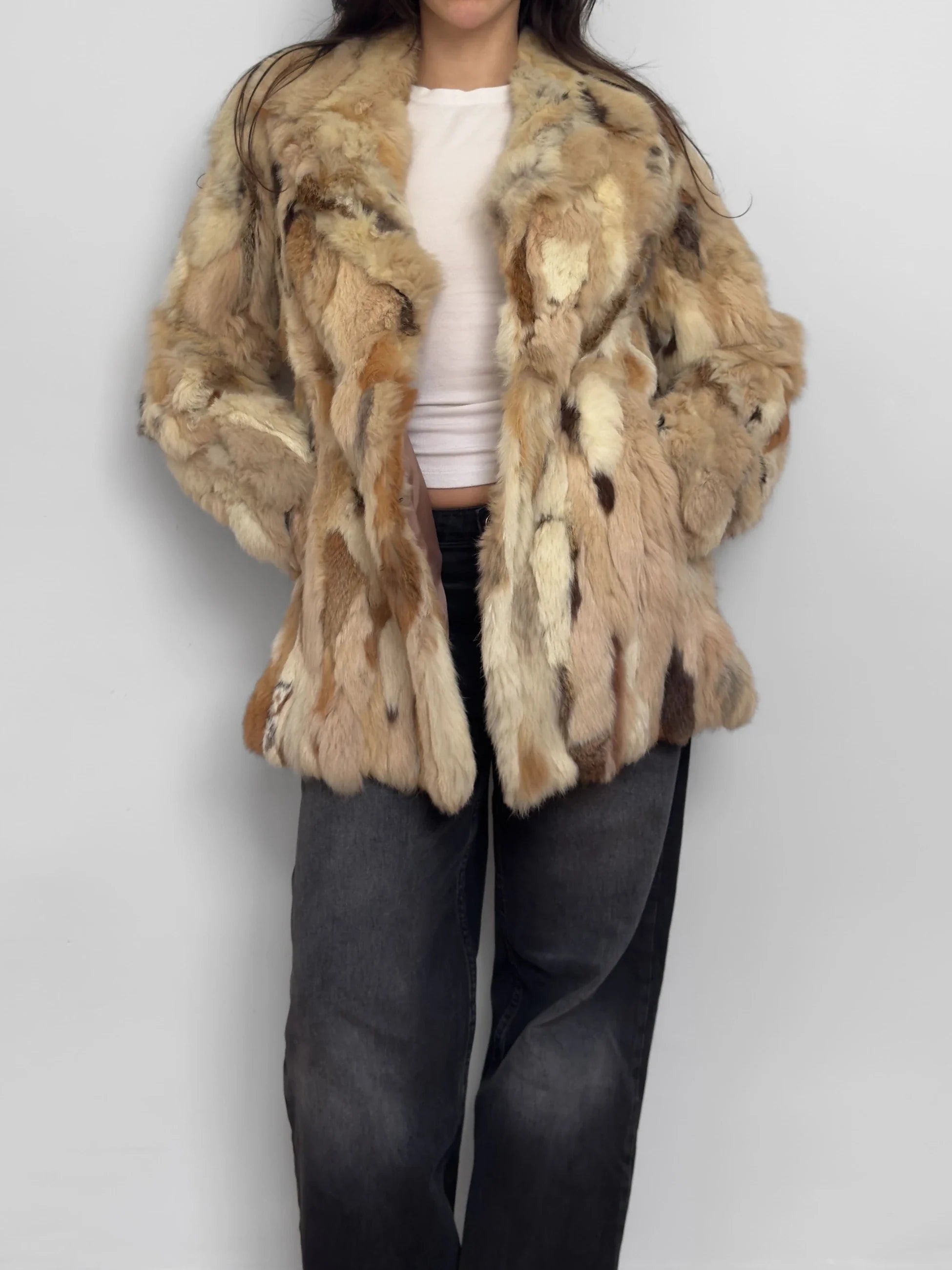 Soft Textured Patchwork Fur Coat