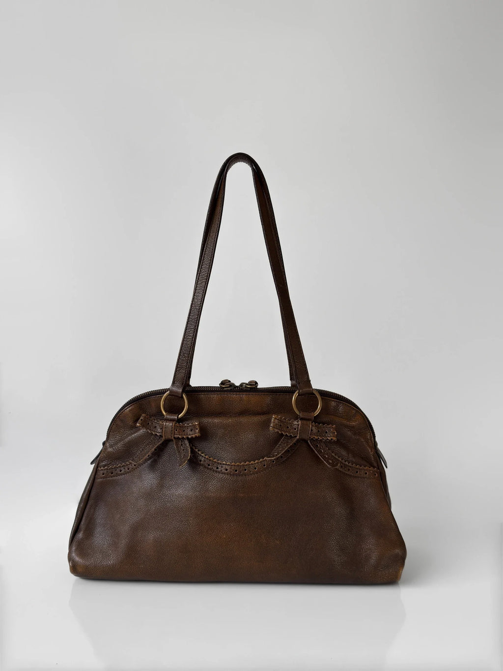 Miu Miu Bow-Detailed Distressed Leather Bag