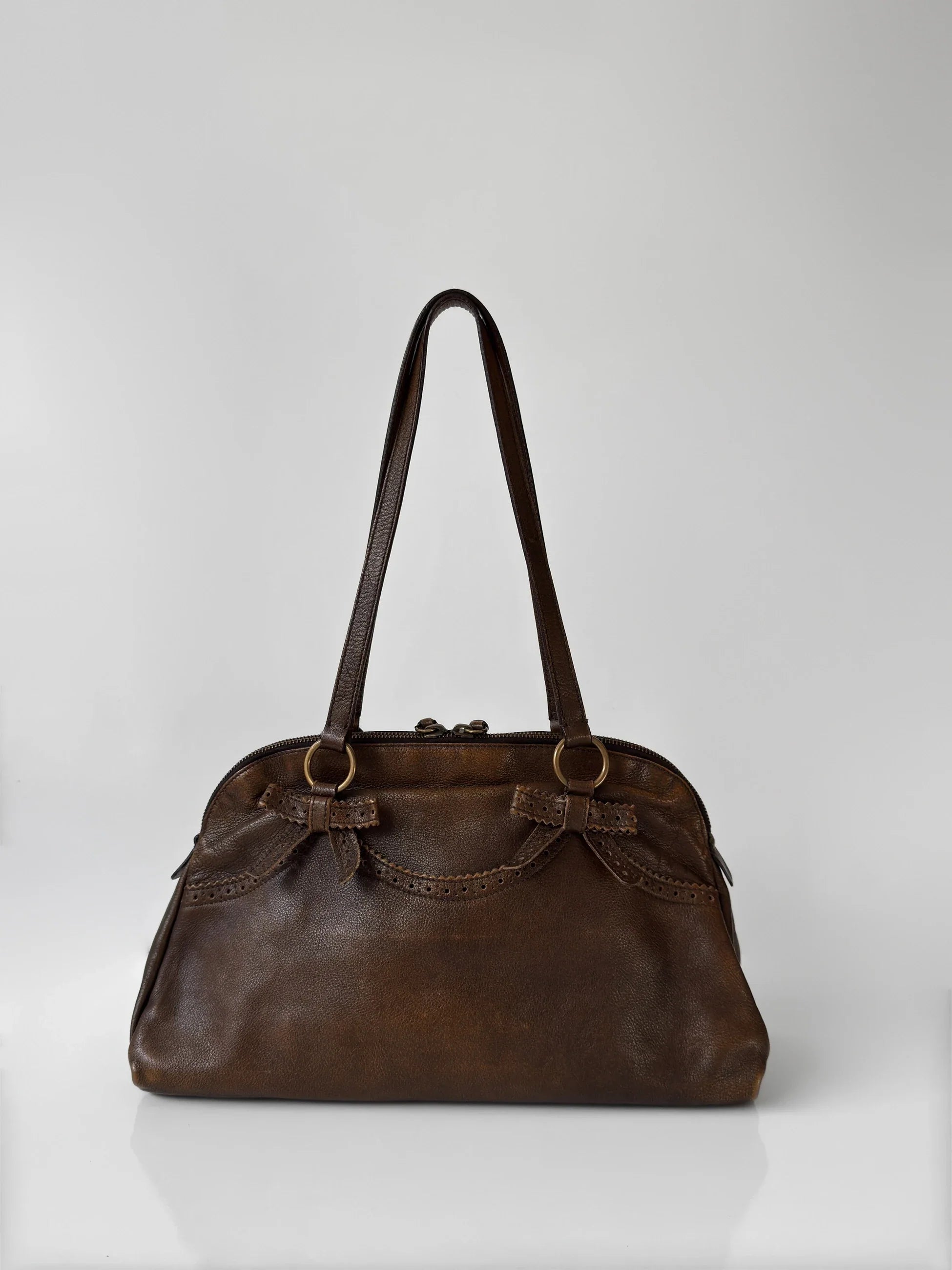Miu Miu Bow-Detailed Distressed Leather Bag