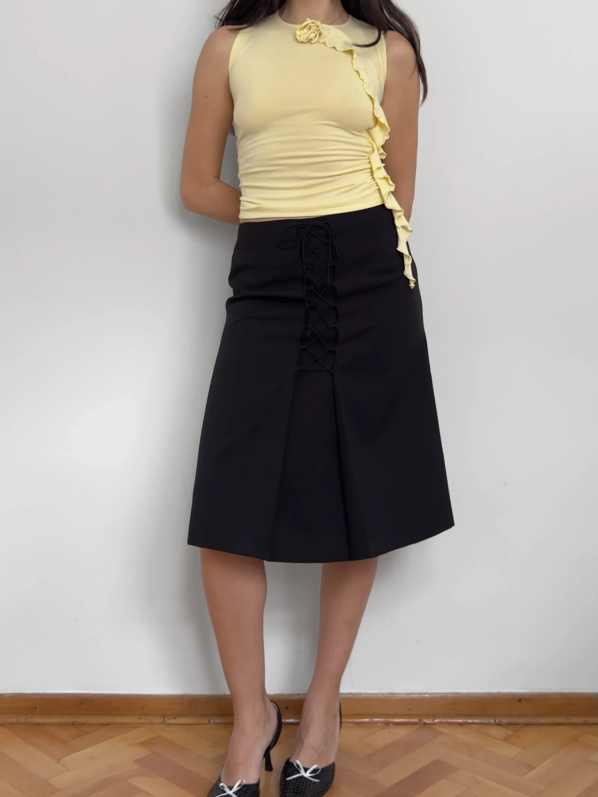 Lace-Up Midi Skirt