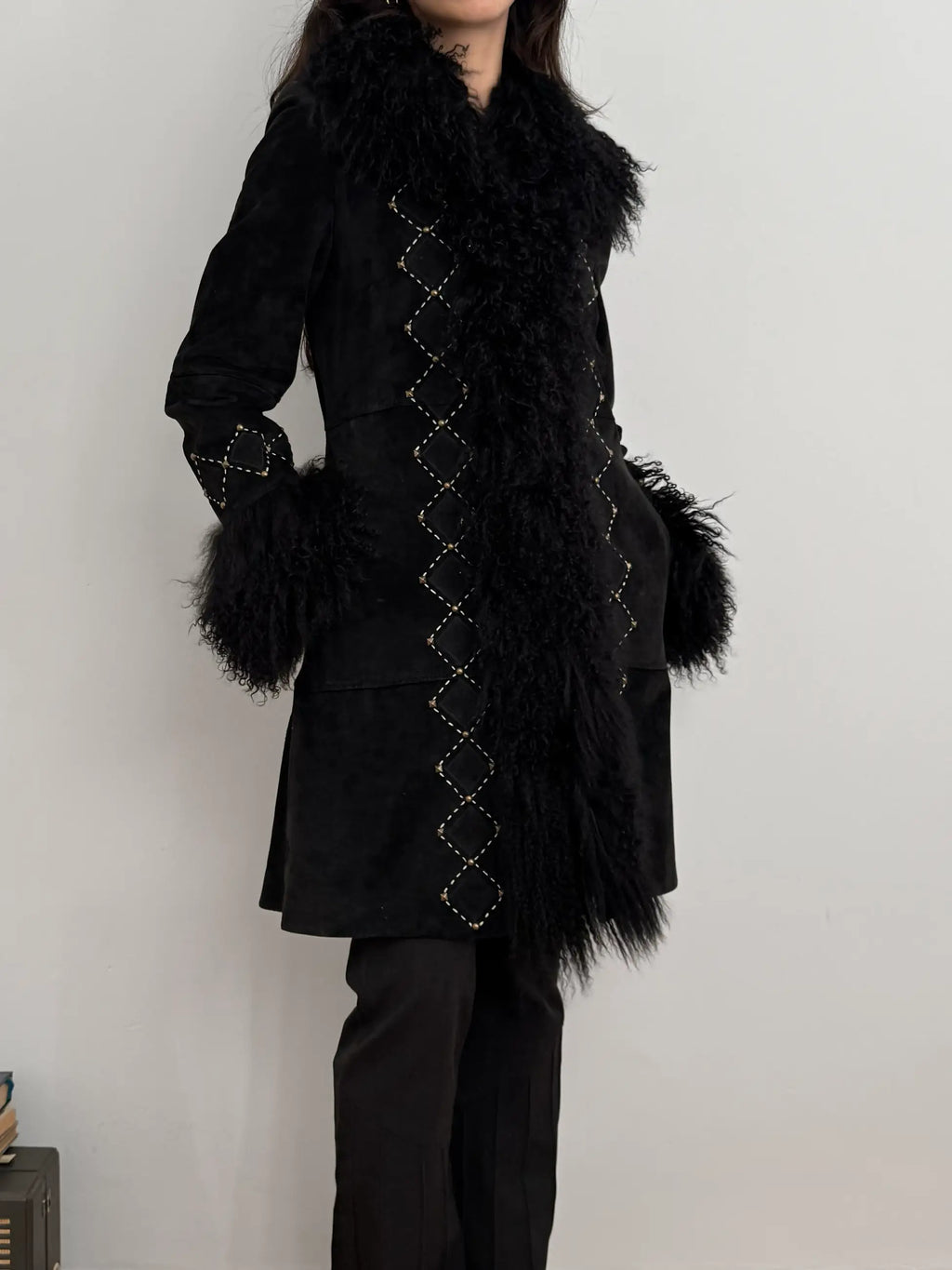 Plush-Detailed Nubuck Overcoat