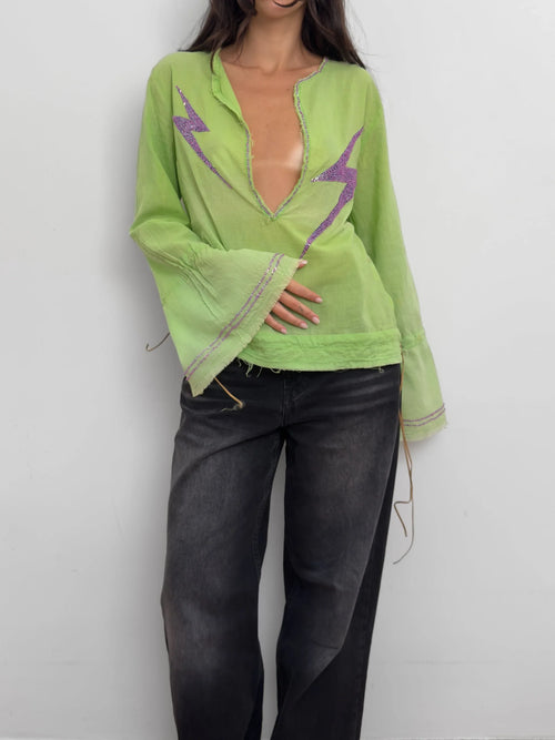 Beaded Green Blouse