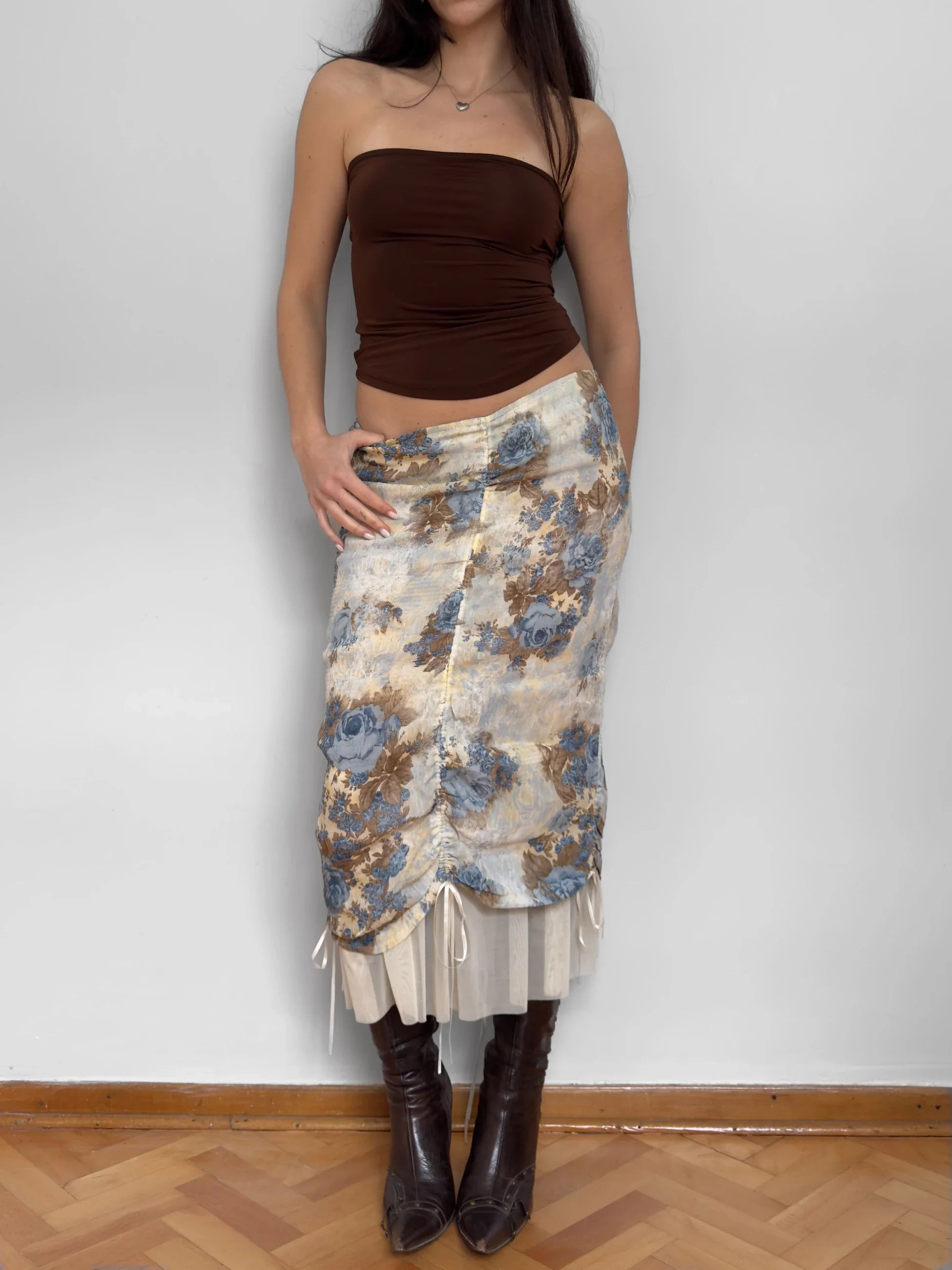 Floral Print Tulle Skirt