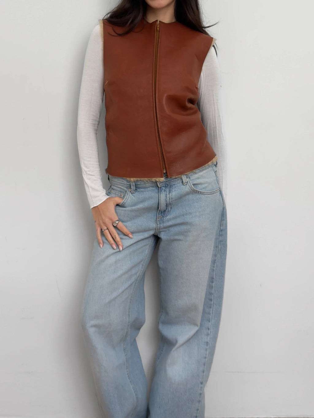 Fur-Trimmed Leather Vest