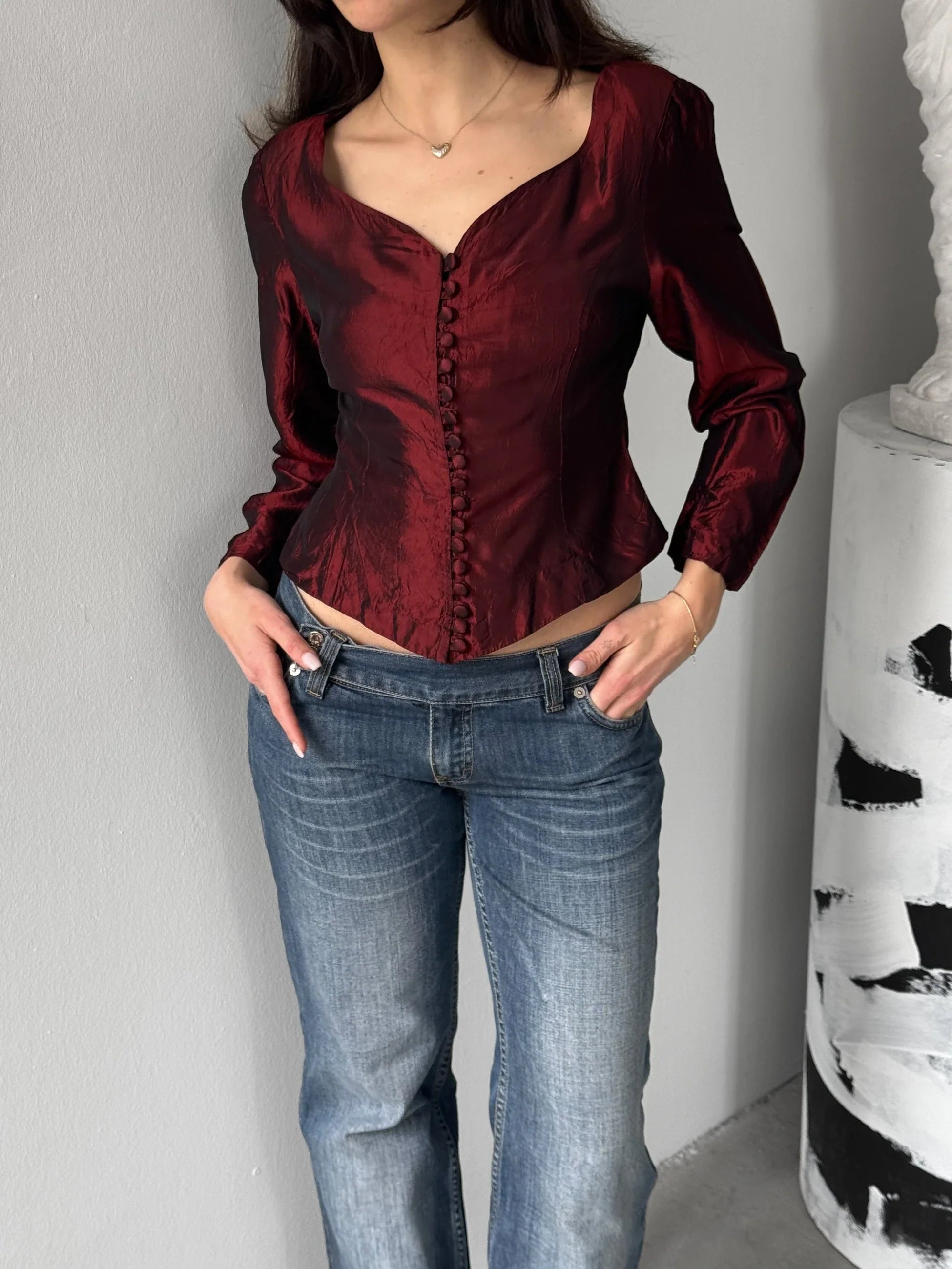 Burgundy Satin Blouse