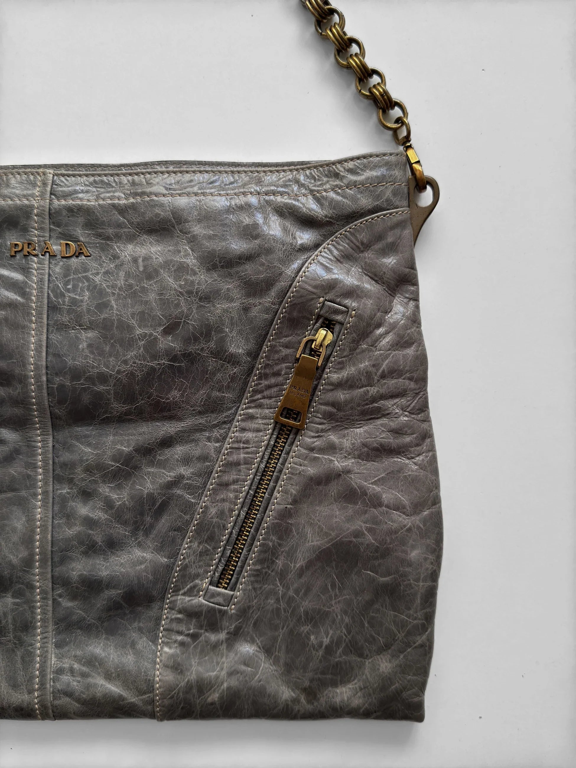 Prada Grey Leather Bag